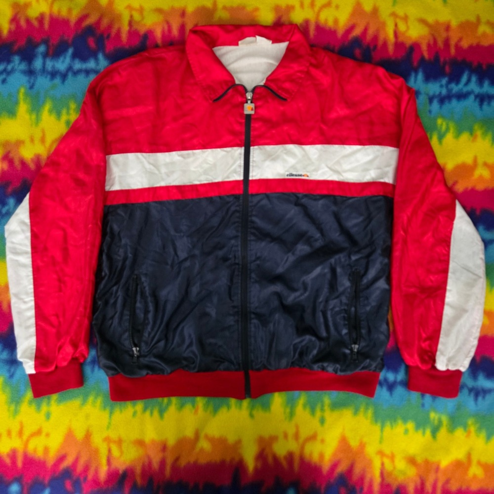 Vintage Ellesse Track Jacket Mens L Red Navy White Colorblock Made In Italy 90s